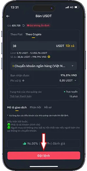 Bước 11: Kiểm tra lại thông tin và ấn đặt lệnh